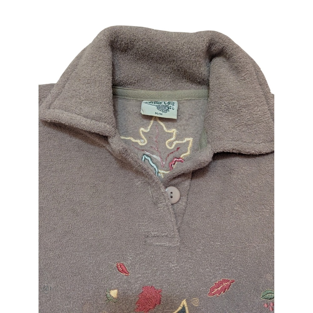 Cottagecore Fleece Pullover‎ Top Cottage Cove Fall Leaves Embroidered Medium